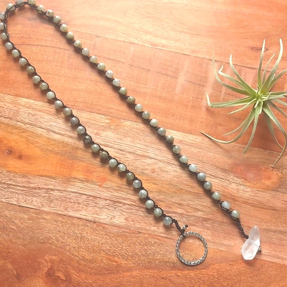 Labradorite and Quartz Crystal Lariat Necklace - Picture 12 of 14